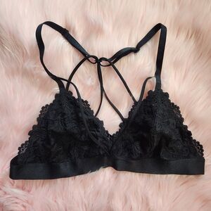 Jenny Jen Womens Medium Black Lace Bralette Strappy Sexy Lingerie
